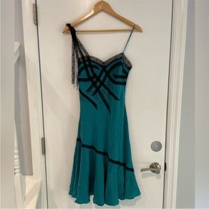 Betsey Johnson aqua silk & lace dress. New w/tags. Size 6, Black label!